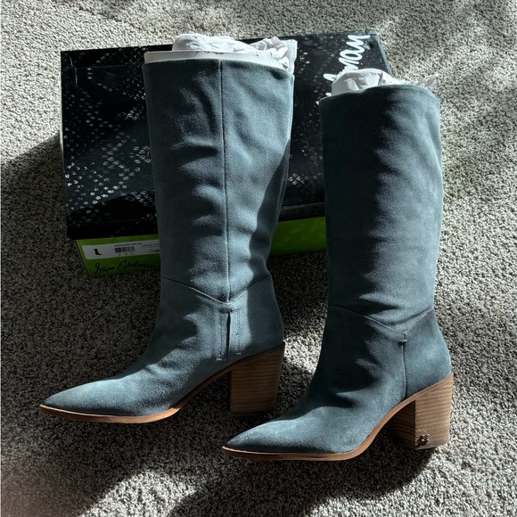 New! Sam Edelman Grey Blue Suede Boots - Picture 4 of 4